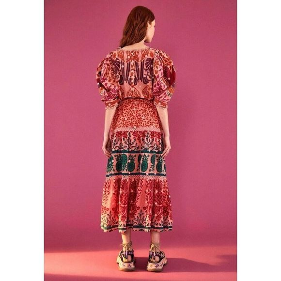 Farm Rio Ainika Print Macaws 3D Flower Applique Maxi Skirt S Small NWT - Picture 4 of 9